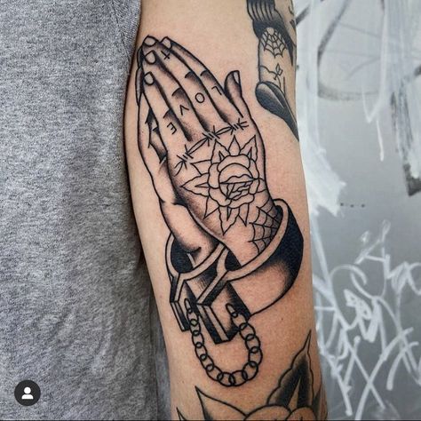 American Traditional Skeleton Hand, Traditional Tattoos Arm Sleeve, Open Hands Tattoo, Traditional Praying Hands Tattoo, Trad Gap Filler Tattoos, American Traditional Hand, Traditional Cross Tattoo, Brass Knuckle Tattoo, Fake Skin Tattoo