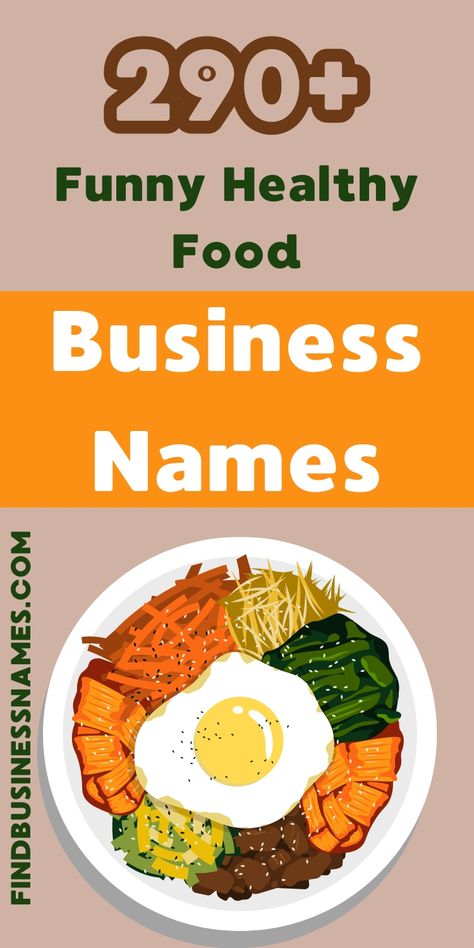 Unearth hilarious and creative business name ideas for your healthy food venture! 

These funny healthy food business names will make your brand stand out and bring a smile to your customers' faces. 

#FunnyHealthyFoodBusinessNames Healthy Food Business Name Ideas, Healthy Food Brand Name Ideas, Catchy Names For Food Business, Food Shop Names Ideas, Names For Food Business, Food Business Name Ideas Catchy, Food Brand Name Ideas, Food Business Name Ideas, Salad Names