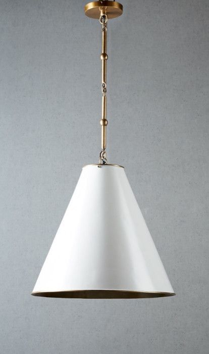 Brass And White Cone Pendant - Creative Lighting Solutions Oversized Pendant Light, Antique Pendant Light, Overhead Light, Base Lamp, Ball Pendant Lighting, Ambience Lighting, Long Dining Table, White Pendant Light, Brass Pendant Light