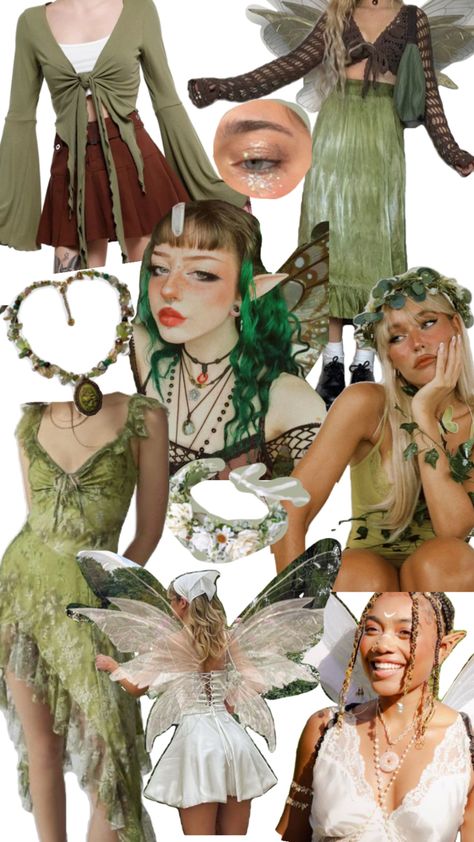 Fairy Dinner Party Outfit, Secret Garden Outfit Ideas, Forest Elf Aesthetic Outfit, Green Fairy Outfits, Fairy Inspo Outfit, Enchanted Forest Outfit Ideas, Earth Fairy Aesthetic, Forest Nymph Costume, Forest Fairy Outfit