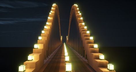 THE WAVE - Modern Suspension Bridge Minecraft Map Suspension Bridge Minecraft, Minecraft Bridge Large, Minecraft Modern Bridge, Pont Minecraft, Minecraft Bridge Ideas Long, Minecraft Modern, Road Bridge, Minecraft Funny, Minecraft Map