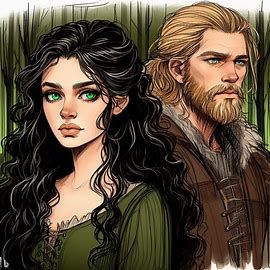 Black Curly Hair Pale Skin, Curly Hair Pale Skin, Dark Forest Drawing, Long Black Curly Hair, Black Hair Pale Skin, Black Hair Green Eyes, Hair Pale Skin, Forest Drawing, Skin Drawing