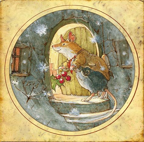 Jill Barklem 'Brambly Hedge' 1980-94 Christmas greeting | Flickr Brambley Hedge Christmas, Brambly Hedge Christmas, Brambly Hedge Winter, Jill Barklem Illustration, Foxwood Tales, Brambley Hedge, Knitting Cartoon, Mice Ornaments, Maus Illustration