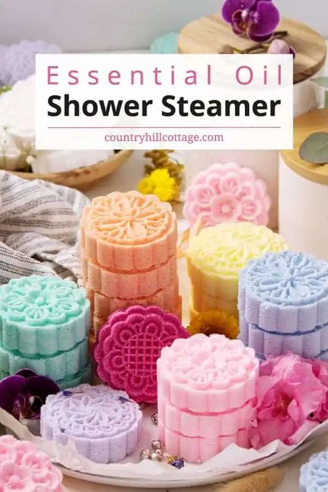 Shower Boms Diy Recipes Easy, Shower Melts Packaging Ideas, Facial Steamer Essential Oils, Diy Shower Steamer Recipes, Shower Steamer Recipe, Shower Steamers Recipe, Peppermint Shower Steamers, Shower Steamers Diy, Shower Melts