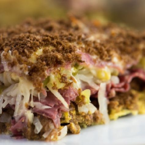 Reuben Casserole, Thousand Island, Thousand Island Dressing, Dill Pickles, Grilled Sandwich, Rye Bread, Swiss Cheese, Corned Beef, Beef Dishes