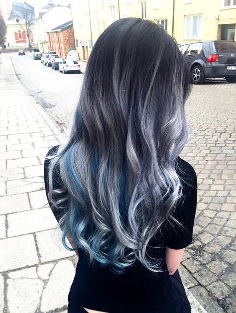 Gray Hair With Blue Highlights, Grey Hair With Blue Highlights, Grey And Blue Hair, Coraline Core, Ice Blue Hair, Hair Claims, Hairstylist Inspiration, Silver Blue Hair, Blue Grey Hair