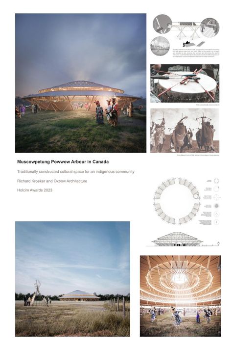 The Holcim Awards 2023 acknowledgement prize for North America went to Muscowpetung Powwow Arbour designed by Richard Kroeker and Oxbow Architecture. A traditionally constructed cultural space for an indigenous community that supports economic objectives by engaging local sources of labor in the building process using construction approaches that are strategically aligned with local resources and skills. Medicine Garden, Photovoltaic System, Building Process, Timber Panelling, Rainwater Harvesting, Building Plan, Indigenous Community, Natural Ventilation, Indigenous Culture