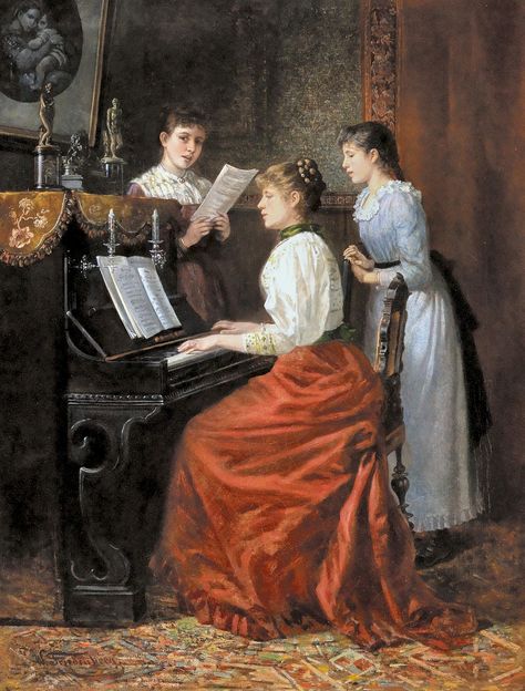 Piano Pictures, Woman Singing, Playing The Piano, Victorian Paintings, Classical Period, Beauty In Art, 19th Century Paintings, 19th Century Art, Thread Art