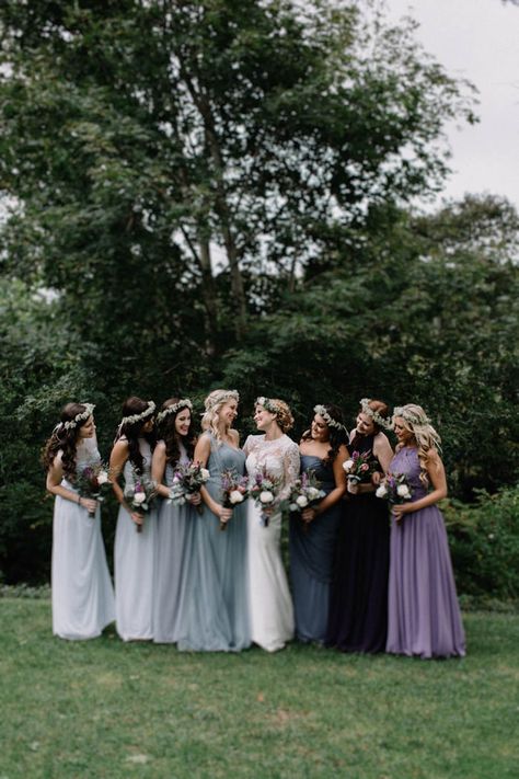 David's Bridal bridesmaid in a mercury gray convertible bridesmaid dress! Jess Jolin Photography via Junebug Weddings Tvd Wedding, Cheap Wedding Flower Ideas, Wedding Additions, Moody Forest Wedding, Mix And Match Bridesmaid Dresses, Dark Romantic Wedding, Photo Of Bride, Nature Themed Wedding, Bridesmaid Dresses Ideas