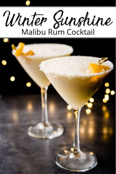 This coconut rum cocktail recipe is just as misleading as it sounds… It looks all snowy and cold but is brought to life with summer flavours of coconut and orange. #rumcocktails #rumcocktailrecipes #rumcocktailseasy #rumcocktailsfall #rumcocktailswinter #wintercocktails #frozencocktails #coconutcocktails #easycocktailrecipes #holidaycocktails Malibu Winter Cocktails, Cocktails Recipes Christmas, Rum Coconut Milk Cocktail, Cocktails With Milk, Malibu Rum Christmas Drinks, Coconut Rum Christmas Drinks, Snowy Cocktails, Cocktails With Coconut Milk, Winter Rum Cocktails