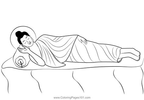 Sleeping Buddha Coloring Page Sleeping Buddha, Bottle Art Projects, Buddha Drawing, Sleeping Drawing, Reclining Buddha, Marble Art, Book Art Drawings, Bottle Art, Free Kids