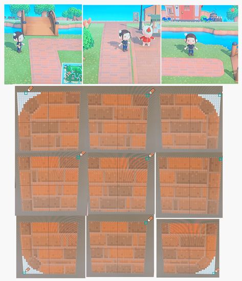 Brick Path I made~ I tried to match the Brick at Resident Services Center the best I could, I still couldn't nail the colours but overall I'm really happy. Sorry for the potato-phone pictures. My Creator code is; MA-0589-2639-0516 : r/ACQR Acnh Resident Services Path, Animal Crossing Brick Path, Animal Crossing Town Tune, Resident Services, Phone Pictures, Brick Path, Animals Crossing, Path Design, Qr Codes Animal Crossing