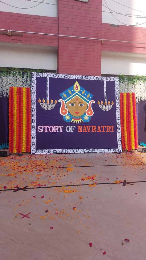 Navratri Stage Decoration Ideas, Navratri Celebration In School, Navratri Board Decoration Ideas, Navratri Decoration Ideas For Ground, Navratri Board Decoration In School, Navratri Decoration Ideas For School, Navratri Decoration Ideas For Home, Preschool Decorations, Navratri Ideas