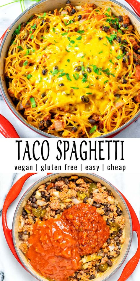 Vegan Taco Spaghetti, No Meat Dinners, Vegan Ground Beef, Taco Spaghetti, Vegan Spaghetti, Vegan Taco, Vegetarian Casserole, Pasta Meals, Easter Dinner Recipes