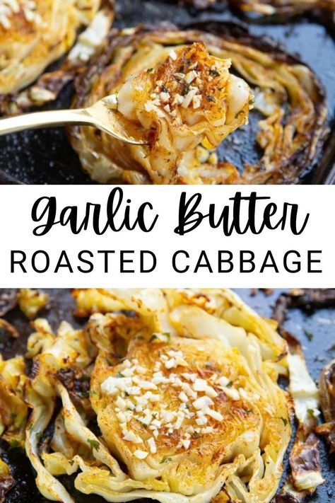 Pair this Garlic Butter Roasted Cabbage with any main entree for an impressive meal! This melt-in-your-mouth delicious cabbage is loaded with buttery garlic flavors and looks beautiful to boot! Roasted Cabbage Recipes, Pasta With Meat Sauce, Cabbage Steaks, Roasted Cabbage, Vegetarian Lunch, Cabbage Recipes, Roast Recipes, Cooking Art, Veggie Dishes