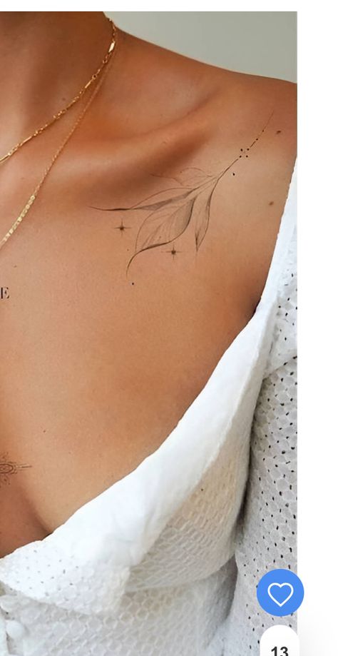 Elegant Tattoos Collar Bone, Fine Shoulder Tattoo, Chest And Collar Bone Tattoos For Women, Collar Bone Tattoo Both Sides, Tattoo Ideas On Collar Bone For Women, Tattoos Under Collar Bone For Women, Small Cleavage Tattoos Women, Simple Collarbone Tattoos, Collar Bone Tattoo Birds