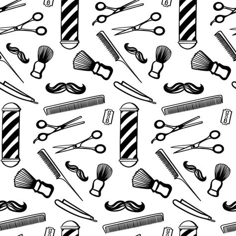 Barbershop seamless pattern, black on white repeating pattern. Print for men s barber shop. A set of accessories for men s hairdresser on white background. Barber Background, Hairdresser Background, Barbershop Background, Barber Aesthetic, Barber Shop Background, Barbershop Ideas, Adobe Illustrator Design, Barber Shop Decor, Life Styles