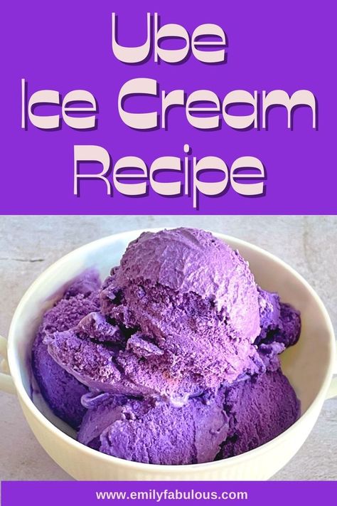 Get ready for a fun and colorful dessert made with purple yams, also known as Ube! This Ube Ice Cream Recipe is easy to make and has a unique flavor everyone will love. The purple color is so pretty and the flavor is unique as well. This ice cream has a nutty and vanilla-like flavor that pairs really well with coconut. Unique Ice Cream Flavors Recipes, Ube Ice Cream Recipe, Purple Yams, Ube Cupcakes, Ube Desserts, Macaroon Cookies Recipe, Homemade Ice Cream Recipes Machine, Unique Ice Cream Flavors, Ube Ice Cream