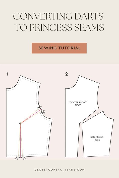 Bodice Fitting #4: How to Convert Darts to Princess Seams How To Draft Princess Seam Pattern, Princess Seam Pattern, Bustier Pattern, Closet Core Patterns, How To Stitch, Bodice Pattern, Sewing Tutorials Free, Sewing Fashion, Pinterest Templates