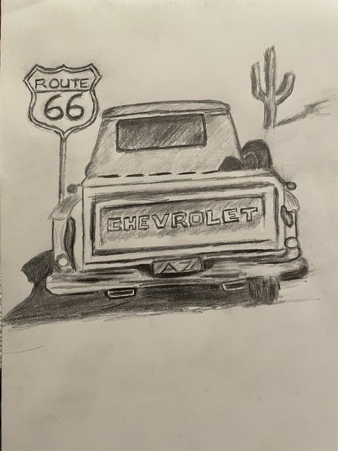 Old Ford Truck Drawing, Country Sketches Easy, Cute Country Drawings Easy, Western Doodles Easy, East Sketches, Country Things To Draw, Dumpster Drawing, Summer Sketches Ideas, Western Things To Draw