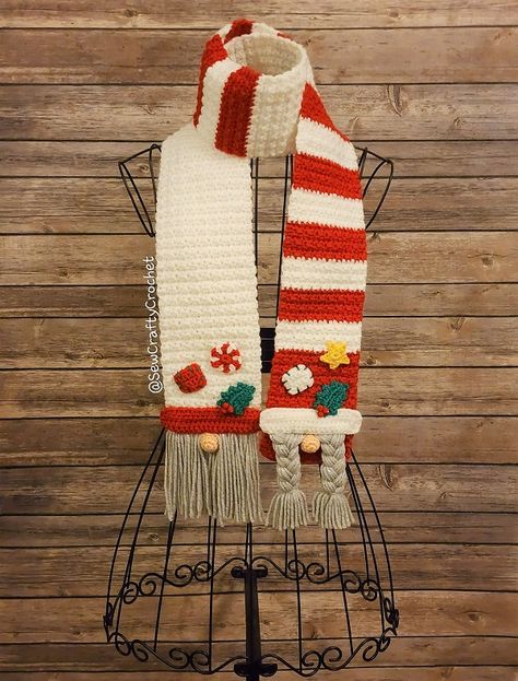 Knit Christmas Scarf Pattern, Christmas Scarves Crochet, Crochet Gnome Scarf Pattern, Santa Scarf Crochet Pattern Free, Christmas Stockings Stuffers, Gnome Scarf, Crochet Christmas Scarf, Christmas Scarf Pattern, Grinch’s Scarf