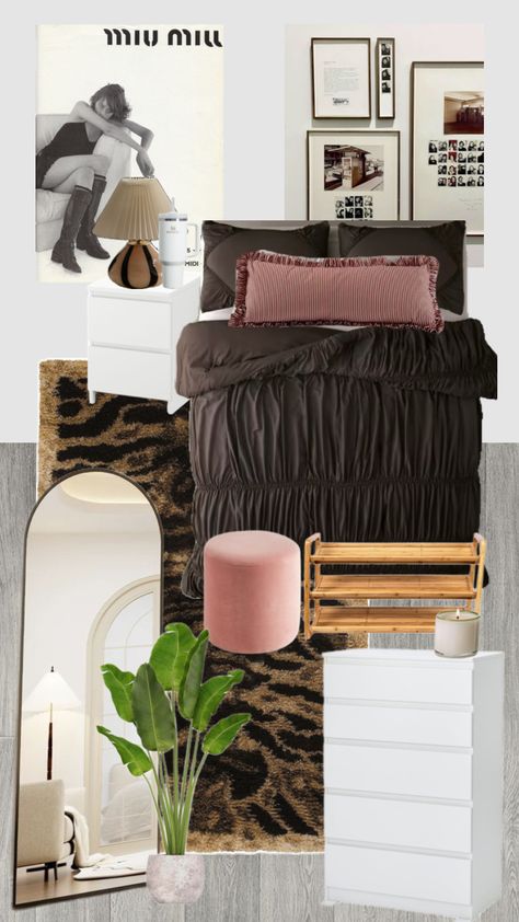 Glamor Bedroom Ideas, 20 Year Old Bedroom Aesthetic, Small Room With Wallpaper, Add Color To Bedroom, Vanity Beside Bed, Post College Bedroom Ideas, Cool Girl Bedroom Nyc, Bedroom Collage Ideas, Bedroom Couch Aesthetic