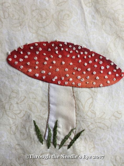 Telling Stories Through the Needle's Eye: Free BOM Block 3: Fly Agaric Applique Wall Hanging, A Lettering, Mushroom Crafts, Fall Arts And Crafts, Fly Agaric, Wool Applique Patterns, Textile Art Embroidery, Wool Mittens, Quilting Inspiration