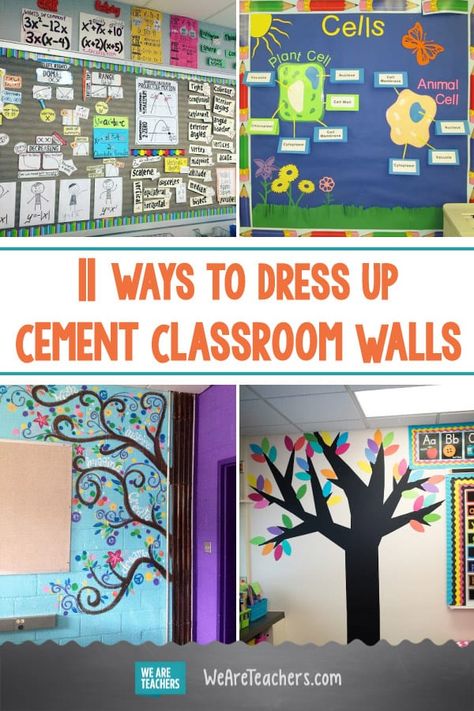 Teachers Who Totally Conquered Their Cement Classroom Walls. These teachers are the boss of their cement classroom walls, and with some hot glue and tape and sticktoitiveness, you can rule your walls, too. #classroomdecor #classroom #elementaryschool Classroom Wall Covering Ideas, Blank Classroom Wall Ideas, Decorating Cement Walls Classroom, Career Classroom Decor, Cinder Block Classroom Walls, Classroom Walls Ideas, Science Wall Art Classroom, Soft Board, Teaching Hacks