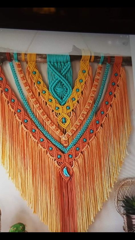 Sunset Macrame, Macrame Multi Color, Multi Color Macrame, Colourful Macrame, Macrame Colorful, Multicolored Macrame Wall Hanging, Multicolored Macrame, Country Craft Ideas, Wall Macrame