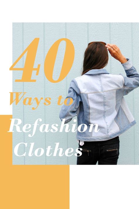 40 creative DIY ways to repurpose and upcycle clothes from your own wardrobe or from secondhand finds from the thrift store. Ways To Repurpose Old Clothes, Creative Denim Fashion, Thrifted Clothing Upcycle, Creative Clothing Design, Repurpose Clothing Ideas, Upthrifting Clothes Diy, Dress To Blouse Refashion, Altering Thrift Store Clothes, Thrift Store Sewing Projects