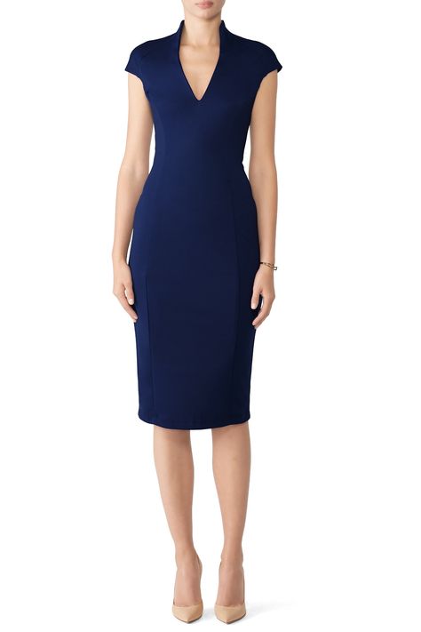 Navy Collared Sheath by Alexia Admor for $45 | Rent the Runway Navy Blue Work Dress, Working Dress For Women, Blue Work Dress, Navy Sheath Dress, Mock Trial, Best Cocktail Dresses, Formal Dress Patterns, Doctor Dress, Formal Chic