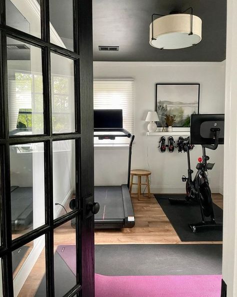 18 Genius Flex Space Ideas – Inspo for Designing Your Dream Room Gym Office Design, Living Room Gym Combo, Oasis Bathroom Ideas, Flex Space Ideas, Office Gym Combo, Wellness Room At Home, Flex Room Ideas, Living Room Gym, Minimalist Studio Apartment