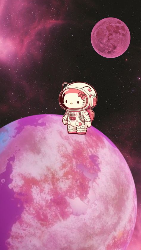 Hello kitty in the space Hello Kitty Space Wallpaper, Hello Kitty With Stars, Dark Hello Kitty Aesthetic, Pink Horror Wallpaper, Pink Gothic Wallpaper, Edgy Hello Kitty, Pink Goth Wallpaper, Dark Hello Kitty Wallpaper, Pink Kuromi