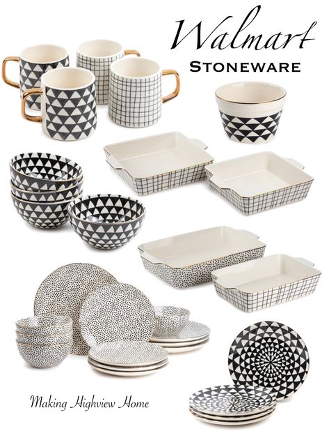 Thyme And Table Dishes, Thyme And Table Dinnerware Ideas, Kitchen Wear Dishes, Black White And Gold Kitchen Decor, Thyme And Table Dinnerware, Black And White Dinnerware, Thyme And Table, Cook Wear, Black And White Dishes