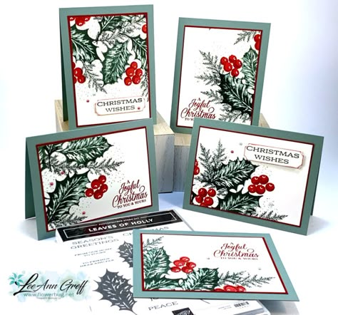 Holly Christmas Cards, Leaves Of Holly, Gorgeous Christmas Cards, Background Leaves, Christmas Leaves, Holly And Berries, Stamped Christmas Cards, Holly Christmas, One Sheet Wonder