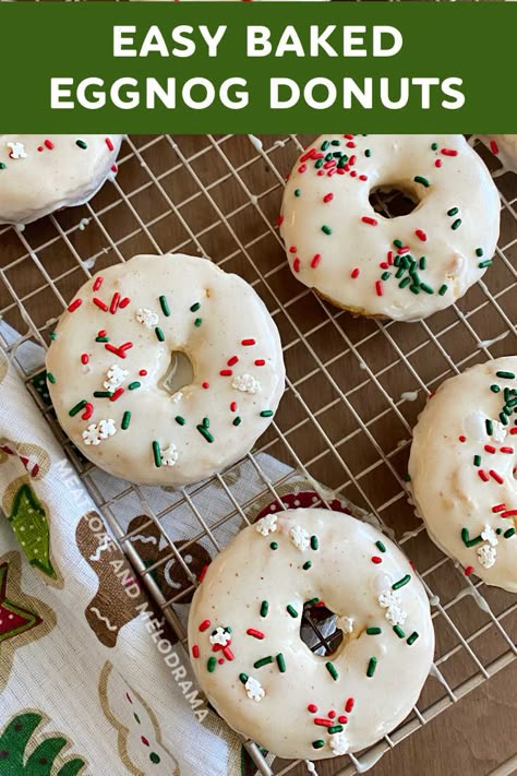 Christmas Doughnut Recipes, Baked Christmas Donut Ideas, Christmas Donuts Baked, Christmas Baked Donut Recipes, Christmas Donuts Ideas, Gingerbread Donuts Baked, Gingerbread Baked Donut, Eggnog Donuts Baked, Easy Donut Recipe Baked