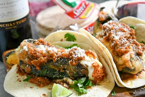 Chili Relleno Tacos, Chile Relleno Tacos, Tacos Ideas, Charred Peppers, Mexico Recipes, Blender Salsa, Chili Relleno, Chile Peppers, Mexican Meals