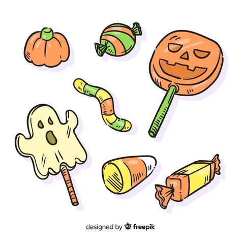 Halloween Sweets Illustration, Halloween Candy Doodles, Candy Drawing Ideas, Halloween Candy Clipart, Halloween Doodle Ideas, Halloween Candy Illustration, Halloween Candy Tattoo, Cute Candy Drawing, Halloween Candy Drawing