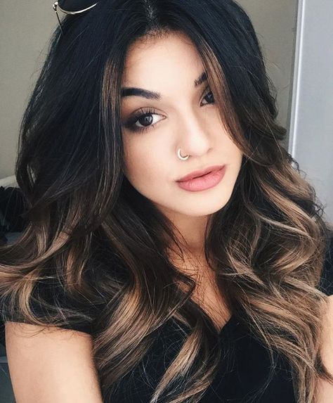 Dark Hair Color Ideas With Carmel, Brown Hair With Black Peekaboo, Hair Color Ideas2023, Reverse Bayalage Brunette Dark, Caramel Bayalage On Dark Hair, Dark Hair Bayalage, Peak A Boo Highlights Brunettes, Dark Brunette Hair Color With Highlights, Hair Dyed Brown