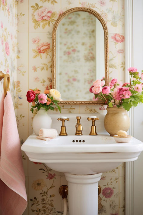 50 Chic Spring Decor Styles for a Timelessly Beautiful Home Floral Bathroom Aesthetic, Spring House Decor, Chic Spring Decor, Barbie Cottage, Spring Room Decor, Shabby Chic House, Spring Bathroom, Gentle Life, Spring Home Decor Ideas