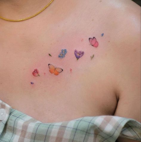 Cute Color Tattoos, Butterfly Tattoo Pink, Color Butterfly Tattoo, Butterfly Tattoo Color, Flower Butterfly Tattoo, Watercolor Butterfly Tattoo, Colorful Butterfly Tattoo, Belly Tattoo, Small Butterfly Tattoo