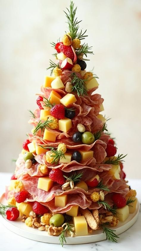 Christmas Trees Charcuterie, Standing Christmas Tree Charcuterie, Christmas Cheese Board Ideas Appetizers, Christmas Tree Charcuterie Cone, Christmas Fruit Tree Ideas, Charcuterie Tree Styrofoam, Christmas Fruit Board, Christmas Dessert Charcuterie Board Ideas, Christmas Pot Luck Ideas