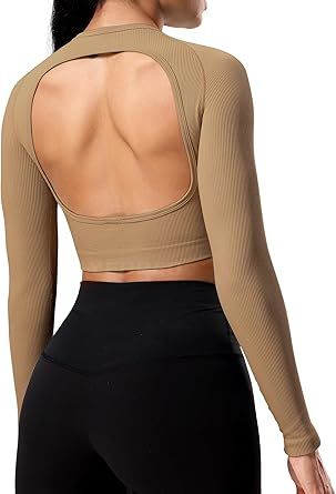 YEOREO Janelle Ribbed Open Back Top Womens Activewear T-Shirts Workout Yoga Gym Shirts Long Sleeve Tank Padme Halloween, Workout Shirts Women, Open Back Shirt, Open Back Top, Shirts Long Sleeve, Workout Yoga, Yoga Gym, Sports Wear, Gym Shirts