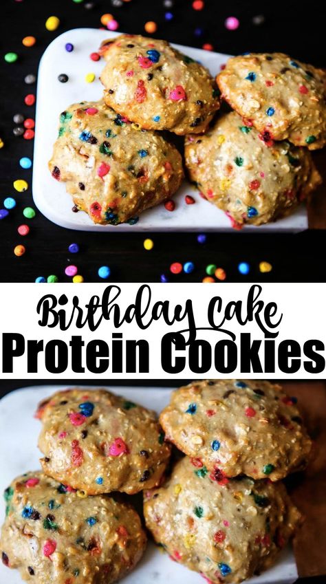 Birthday Cake Protein Cookies with Premier Protein with Premier Protein #thedayisyours #ad Cookies With Protein Powder, Birthday Cake Protein, Cake Batter Protein, Cake Batter Recipes, Protein Drink Recipes, Premier Protein Shakes, Protein Cookie, Protein Cake, Healthy Protein Snacks