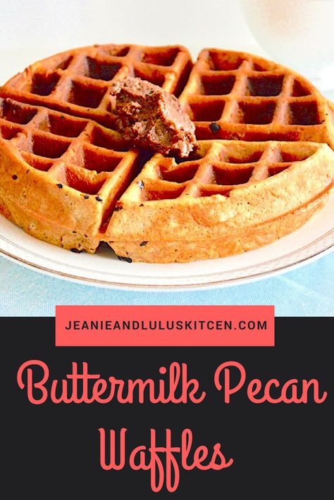 Buttermilk Pecan Waffles Cinnamon Waffle Recipe, Recipes Waffles, Yummy Waffles, Pecan Waffles, Pan Keto, Chicory Recipe, Cinnamon Honey Butter, Future Chef, Protein Waffles