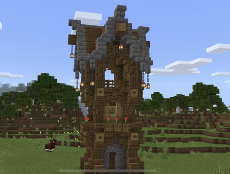 Minecraft Wooden Watch Tower, Watch Tower Minecraft Ideas, Zen Tower Minecraft, Minecraft Medieval Watch Tower, Minecraft Watch Tower Ideas, Spruce Tower Minecraft, Minecraft Tower Ideas Easy, Small Minecraft Tower, Minecraft Guard Tower