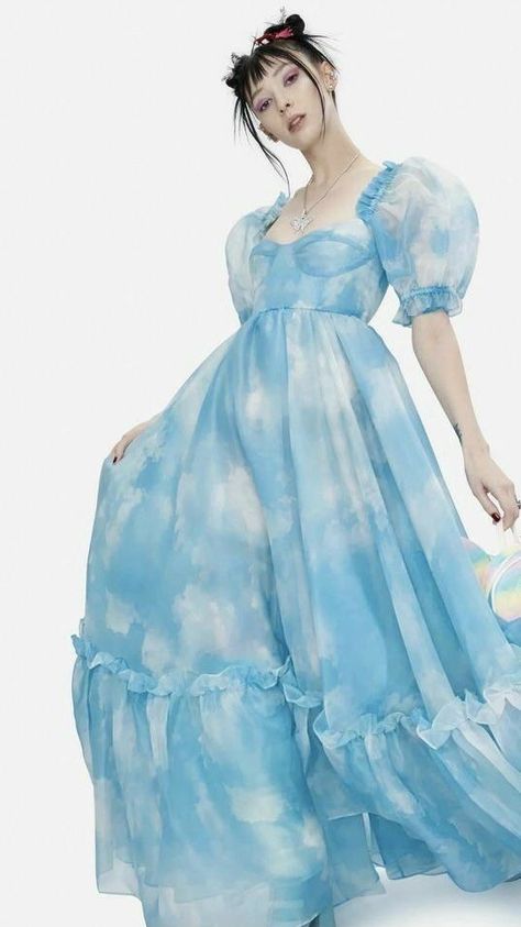 Cloud Dress Gowns, Disco Moodboard, Queer Prom, Cloud Fashion, Cloud Dress, Debut Gowns, Cloud Theme, Prom Themes, Sky Blue Dress