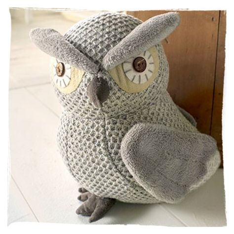 Large Owl Doorstop  Large heavy weight owl doorstop in grey tones and button eyes. 100% polyester. Total weight 1000g.  H23 x W21 x D14cm  F... Owl Doorstop, Things For Sale, Owl Door, Button Eyes, Door Stop, Owls, Dinosaur Stuffed Animal, Home Garden, Crochet Hats