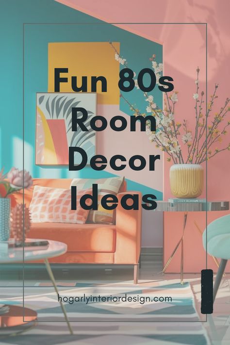 Explore fun 80s room decor ideas with bold colors, unique patterns, and nostalgic accents using 1 image. Perfect for lovers of retro and vibrant home styling. 80s Room Inspo Aesthetic, 1980s Home Decor Interior Design, Entertaining Aesthetic, 80s Room Decor Ideas, 80s Inspired Room, 80s Room Aesthetic Retro, Retro Kids Room, 80s Room Decor, 80s Furniture