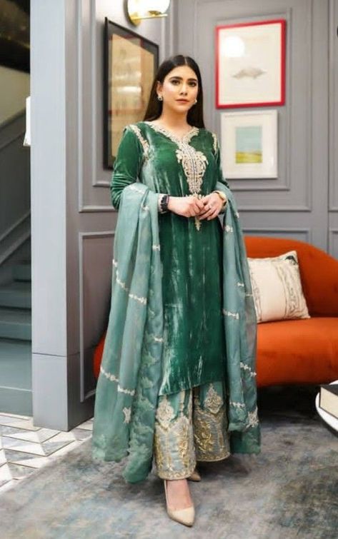 Pakistani Velvet Suits Party Wear, Velvet Suit Designs Pakistani, Pakistani Velvet Suits, Velvet Pakistani Dress, Velvet Dresses Outfit, Velvet Suit Design, Indian Dress Up, Red Bridal Dress, Velvet Dress Designs